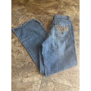 Y2K Western Jeans Womens 10 Denim Blue‎ Embellished Pockets Bootcut Stretch EUC